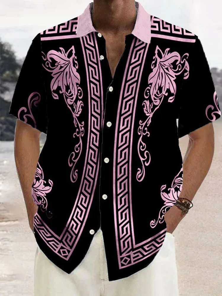 2025 men\'s hot selling retro high street fashion short sleeved shirt gold bar summer luxurious printed casual shirt