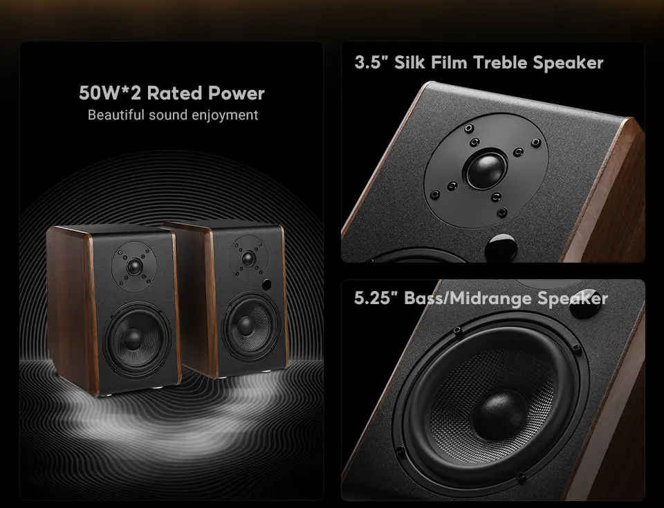 AIYIMA S700 120 W Bluetooth Aktive Bücherregal Lautsprecher Drahtlose HiFi Sound System Holz Bücherregal Lautsprecher Audio Ausgang Subwoofer – Detail 4
