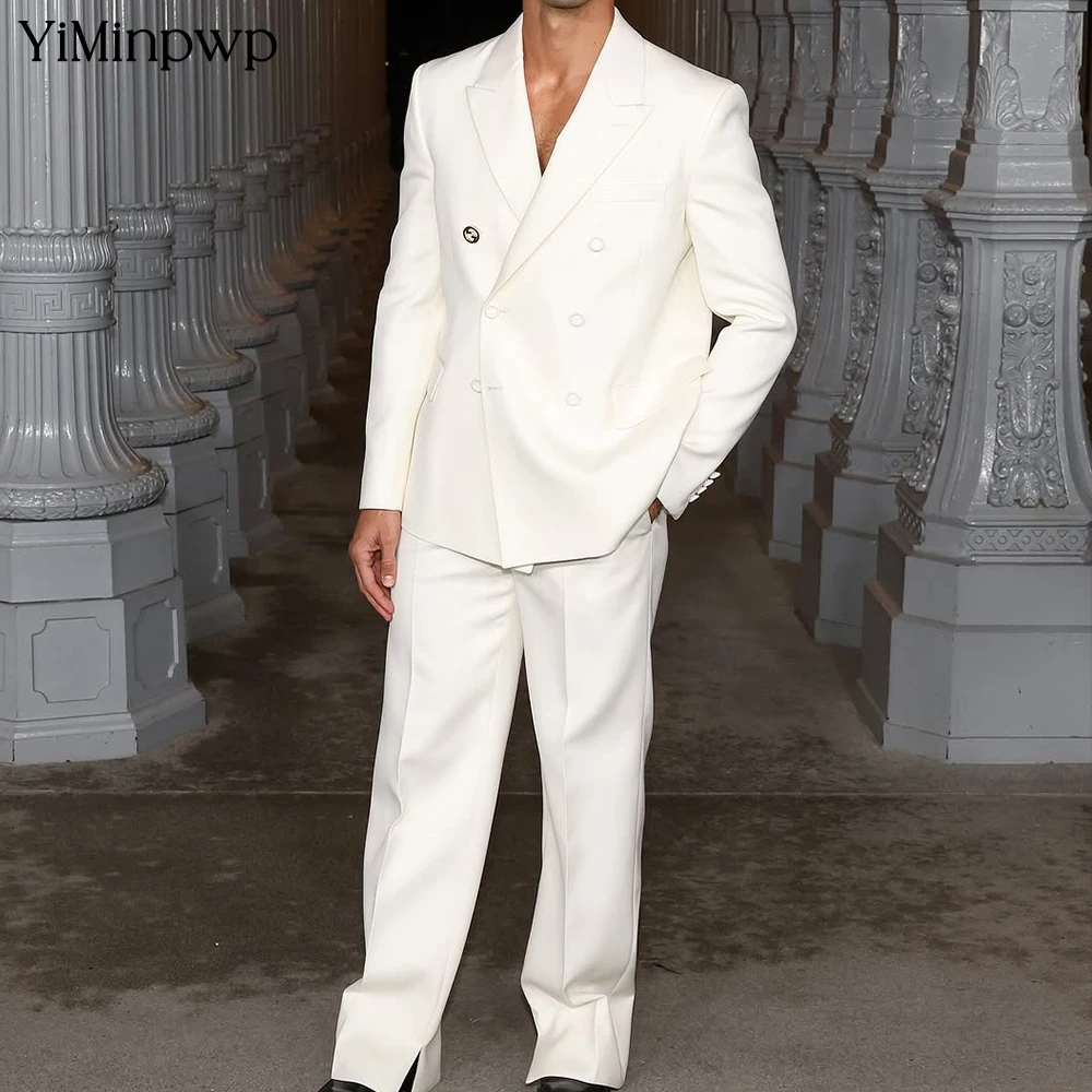 

YiMinpwp White Men's Suits for Men Double Breasted 2 Pieces Blazers Sets Smart Banquet Party Business Male Clothing XS-5XL