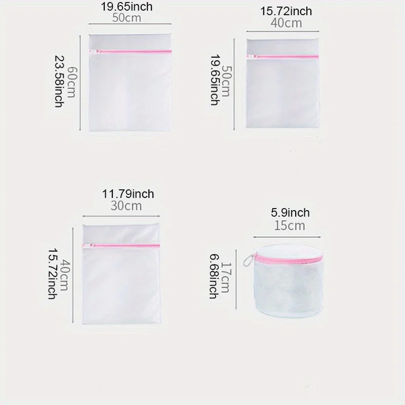 4pcs Mesh Laundry Bag Set, Zipper Wash Bags
