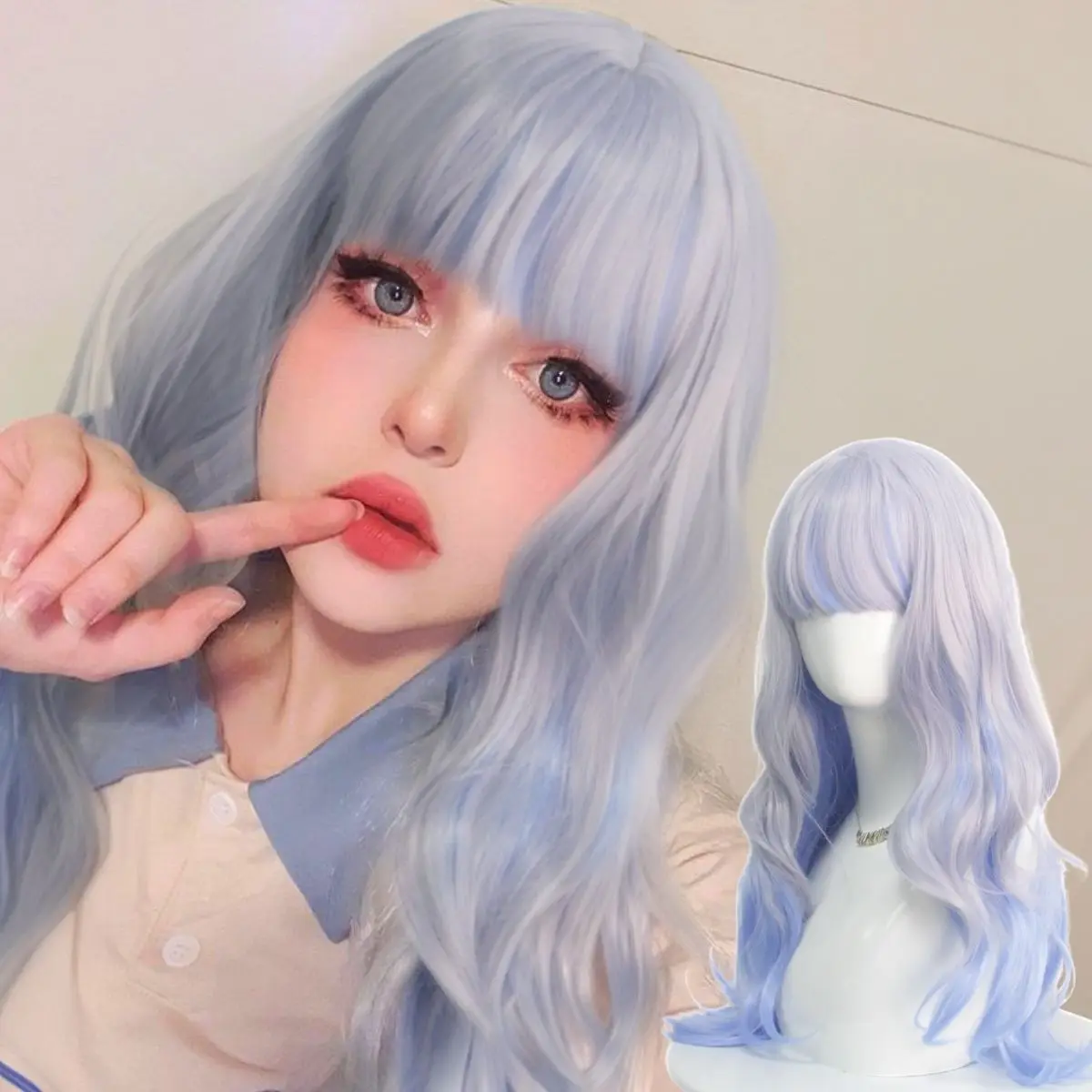 Anxin New Product Fashionable Long Blue And Gray Ombre Body Wave Fluffy Curly For Women Daily Use