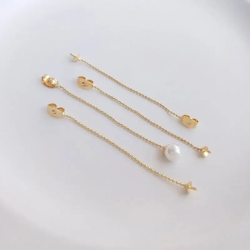 

6PCS 14k Gold Plated Tassel Chain Earrings Pearl Tray Charms for Jewelry Making DIY Supplies Handmade Brass Accessories