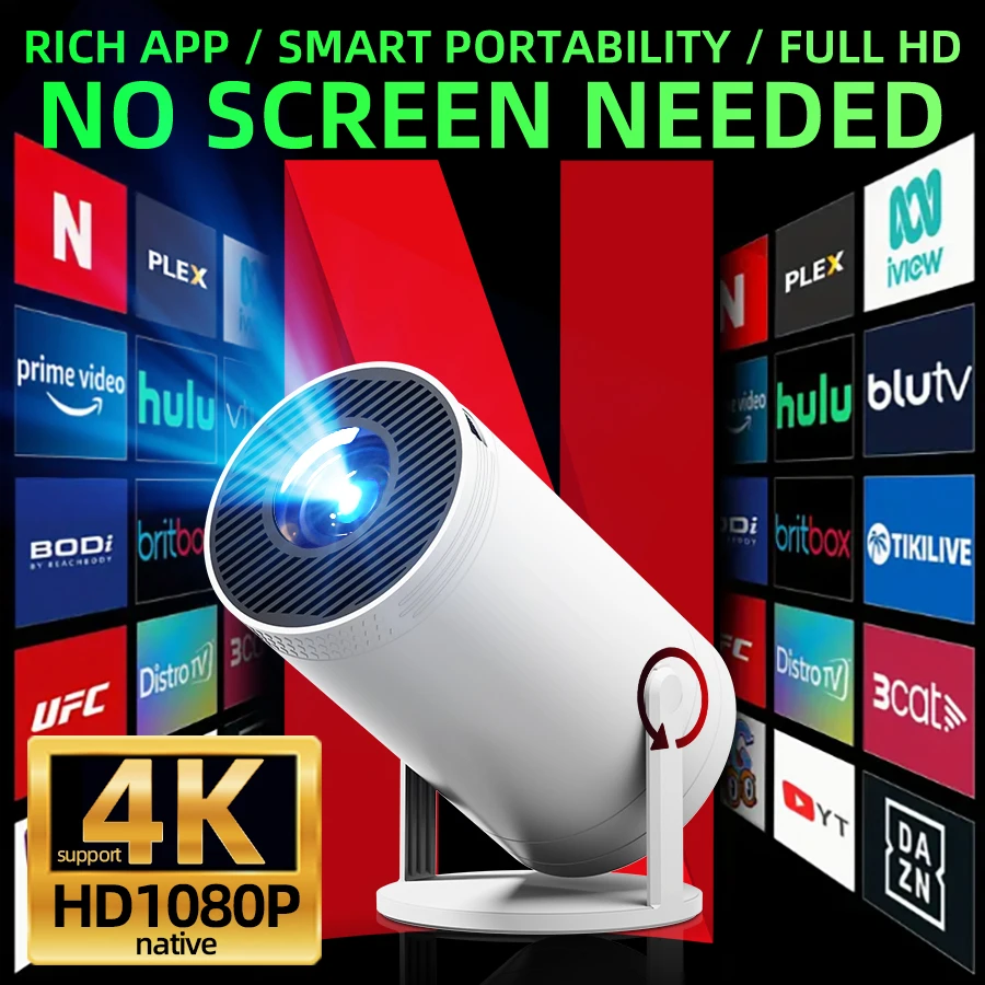 

Android Smart HD 1080P WiFi Projector 4K Home Theater with Built-in Speakers Perfect Gift for Christmas And Valentine's Day