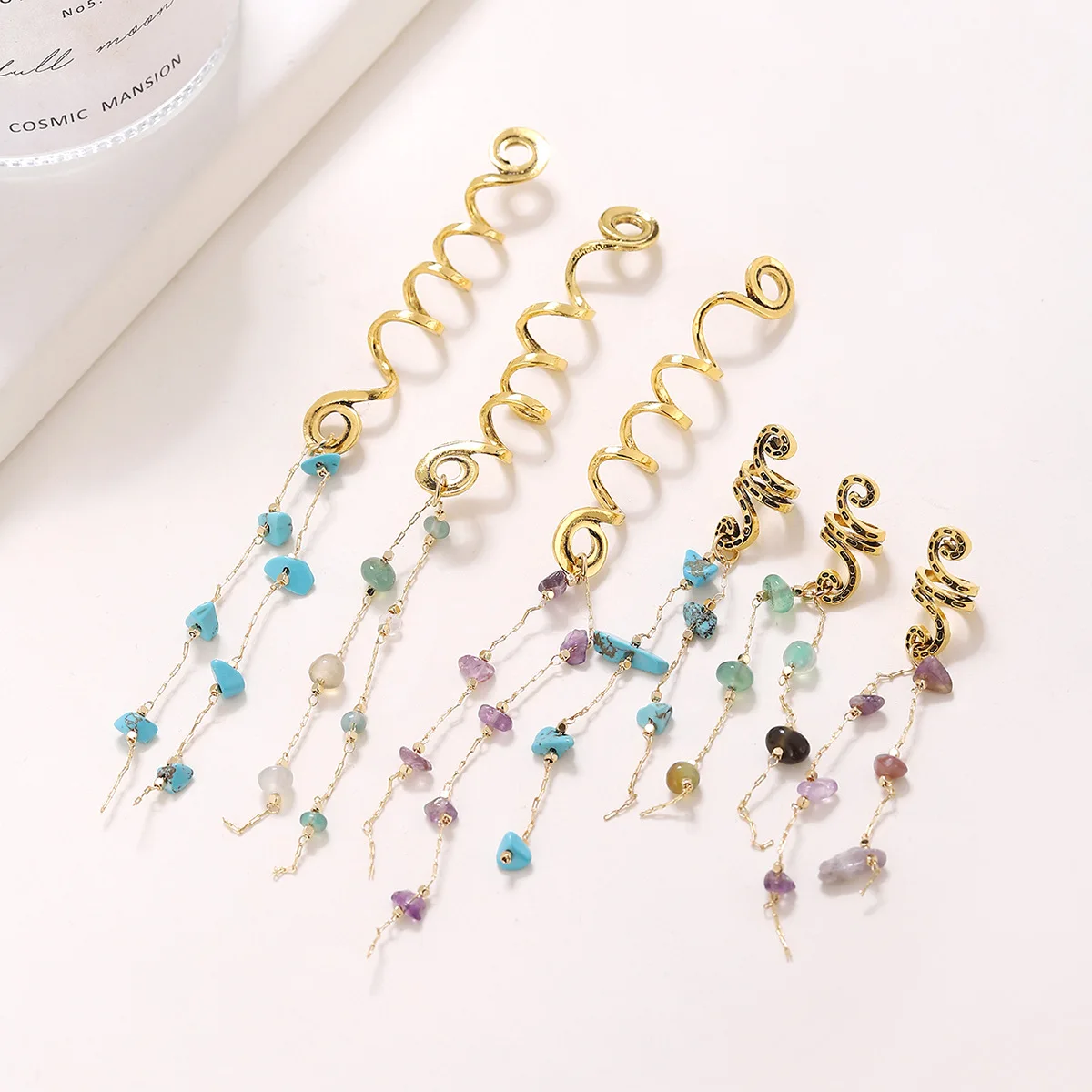 Glazed stone pendant hair accessory set Alloy snake dreadlocks hair loop