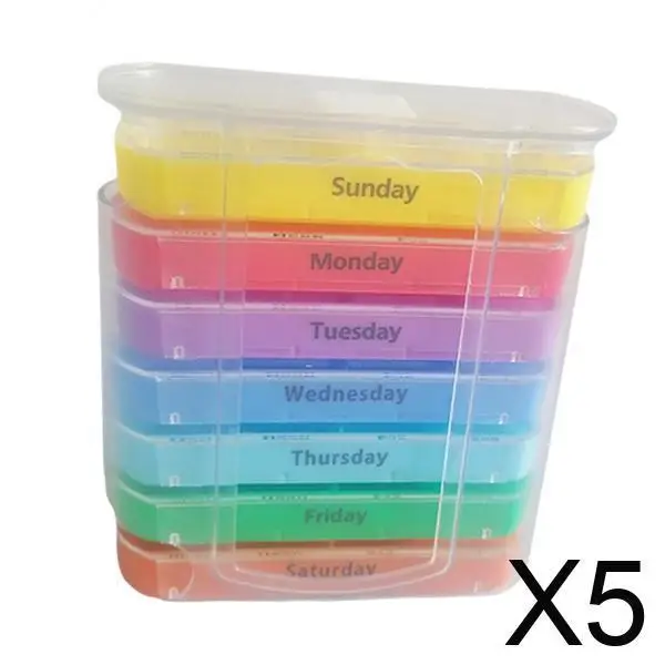 

Large Compartment Pillbox Weekly Organizer Case Colorful Travel Container for Tablet and Medication Storage