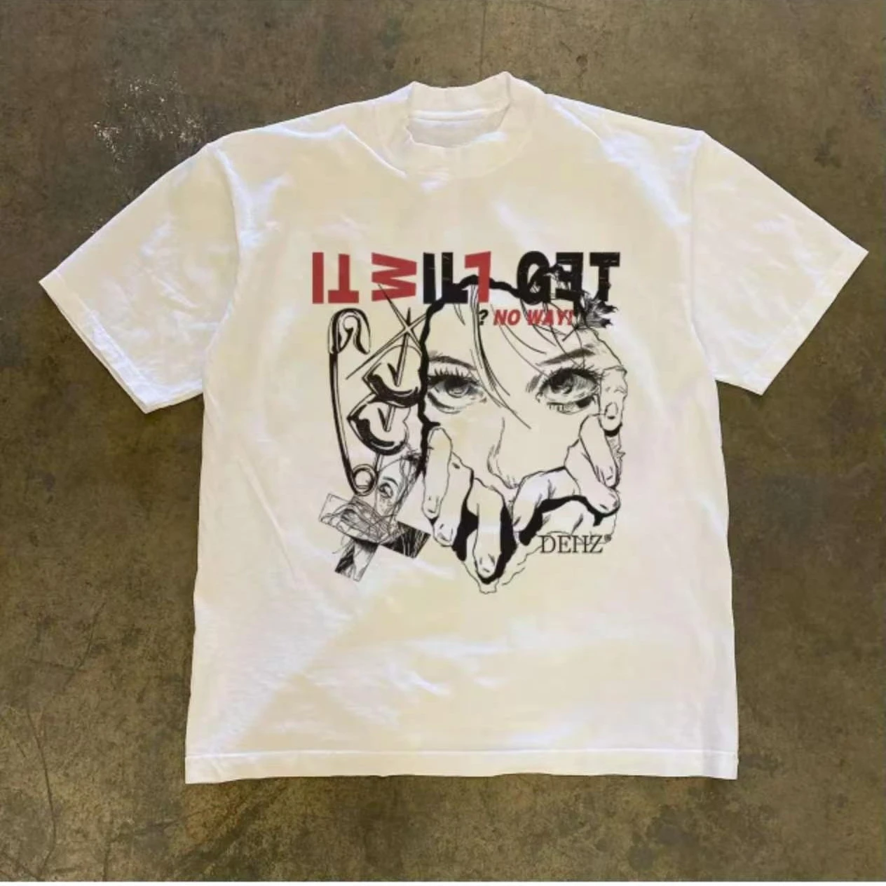 Camiseta Oversized com Estampa Grunge Escura Y2K Verão 2026, Retrô com a Frase “No Way!” Camiseta casual estética streetwear para homens e mulheres