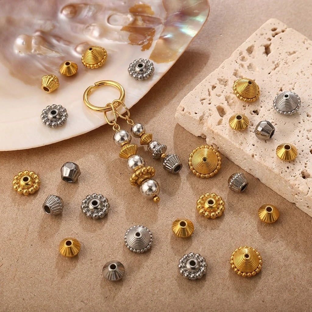 5 Stück Edelstahl-Abstandshalter in Goldfarbe für Handarbeiten, Halsketten, Armbänder, Schmuckherstellung, Bastelbedarf – Detail 5