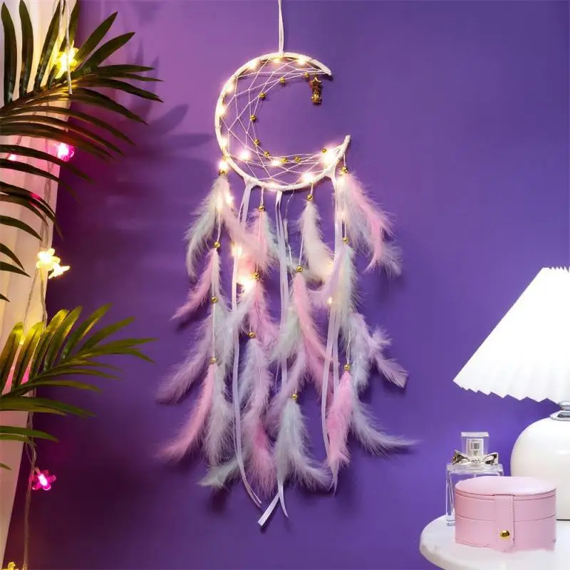 Moon Dream Catcher Feather Wind Chimes Hand-woven Wall Bedroom Hanging Ornaments Birthday Festival Gifts Home Decoration Crafts