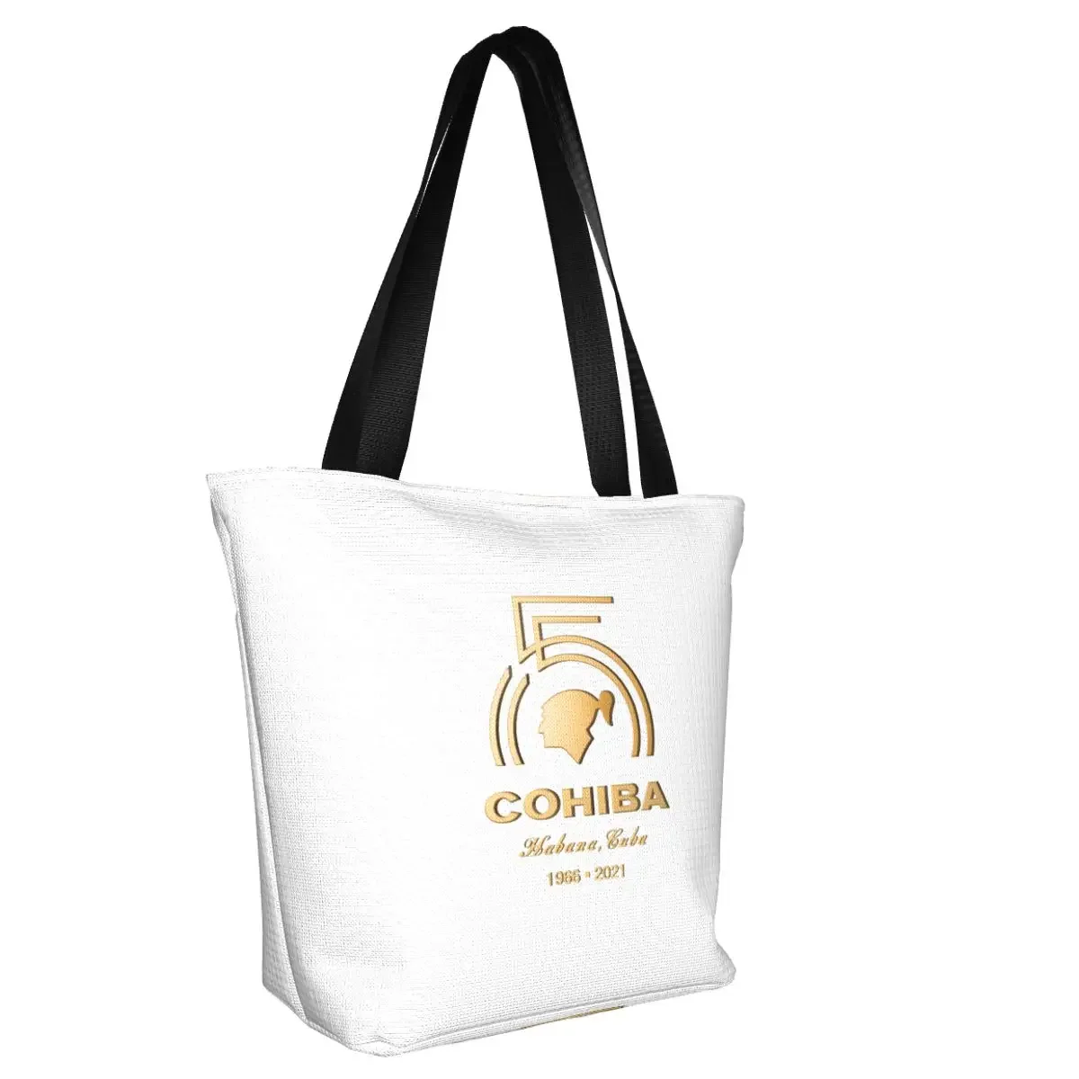 Funny Printing Cuban Cohiba Cigars Tote Shopping Bags Washable Canvas Shopper Shoulder Handbag