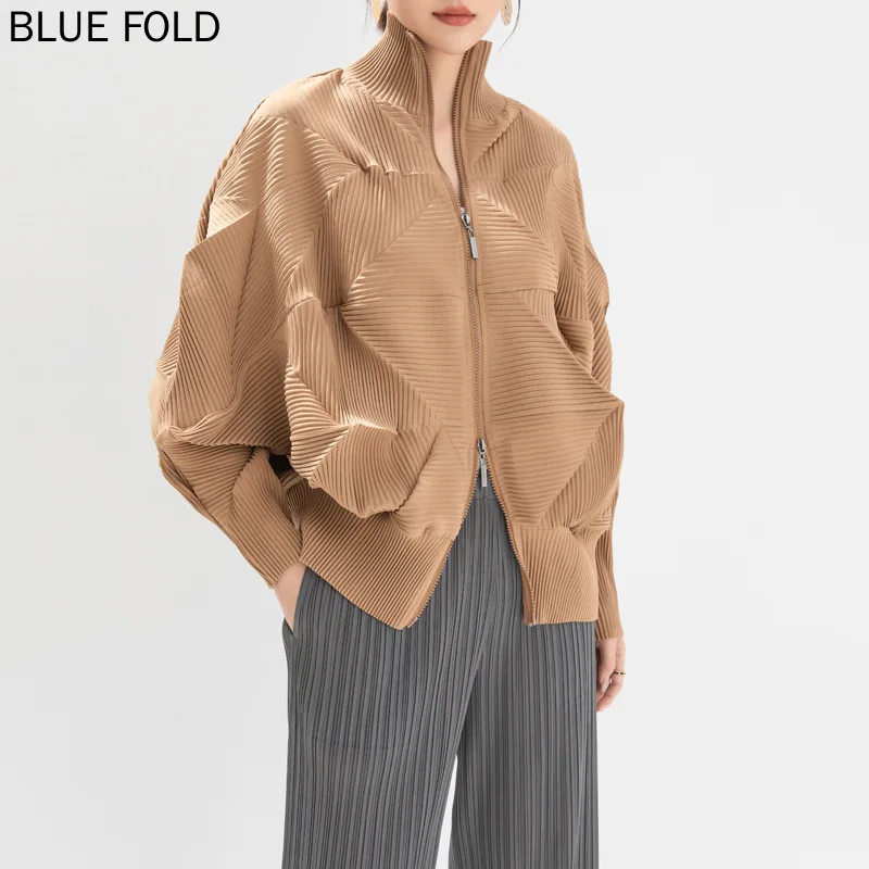 MIYAKE Pleated Shirt High-end Fashionable Temperamental Women\'s New Style Handmade Flower Bud Bat Sleeve Zipper Cardigan Top