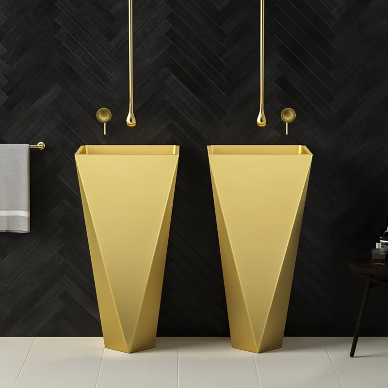 

Nordic stainless steel column basin integrated floor type black industrial wind wash basin vertical washbasin pillar basin sink