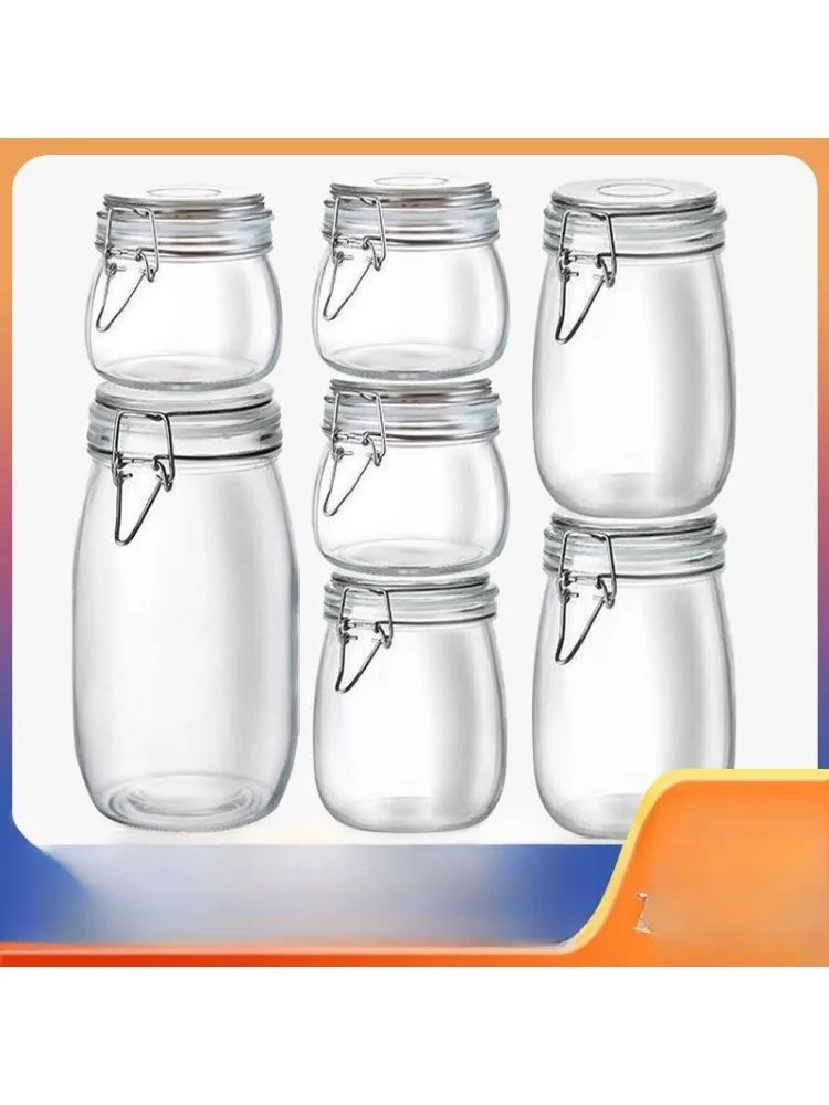 Pot en verre transparent scellé, qualité alimentaire, avec couvercle à boucle, pot de stockage, pot à enzymes ménager, pot à confiture, pot à cornichons
