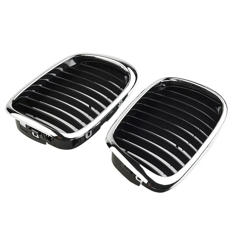 Practical Useful Grilles Car Silver Outline 1 Pair Grill Hood Mesh Replacement Silver outline ABS Plastic Black