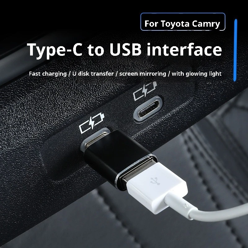 For Toyota Camry Toyota Camry Hybrid 24-26 Type C Adaptor Car Charger Adapter to USB with LED Interior Accessories