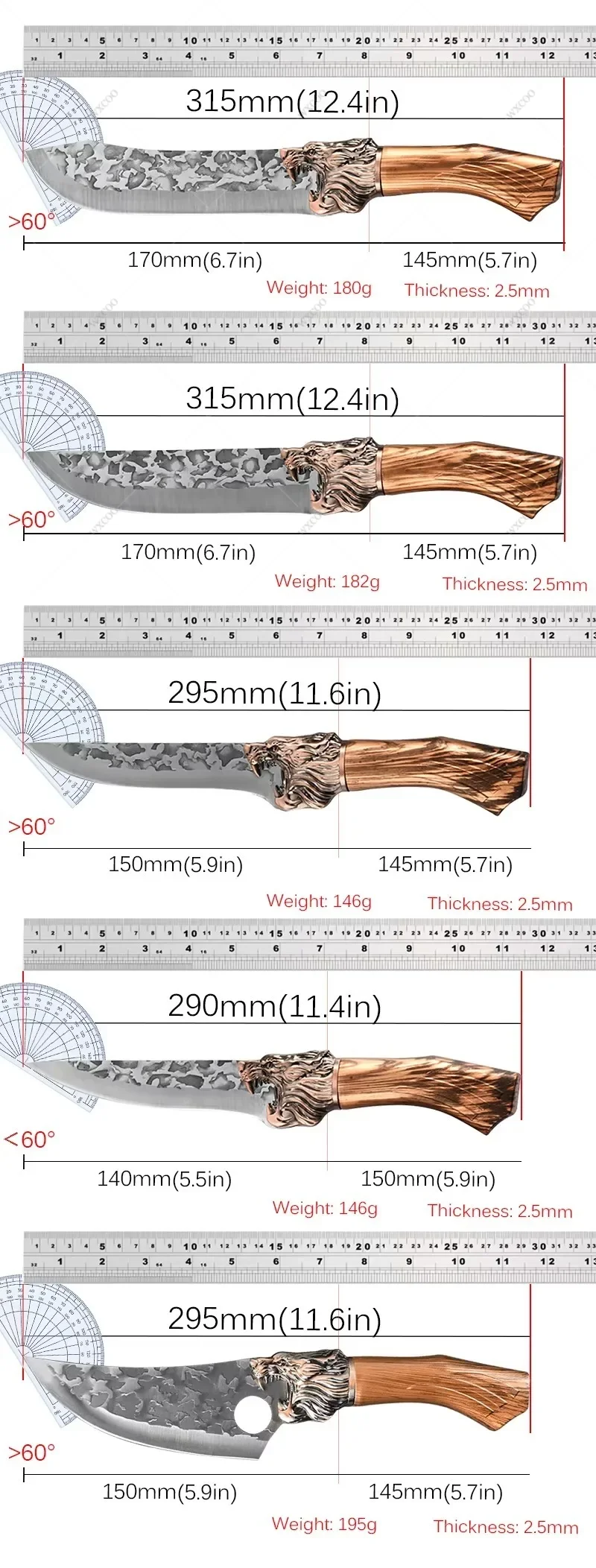 WXCOO Forged Kitchen Chef Knife Set Stainless Steel Meat Fish Fruit Vegetables Slicing Knife Butcher Boning Cleaver Knives