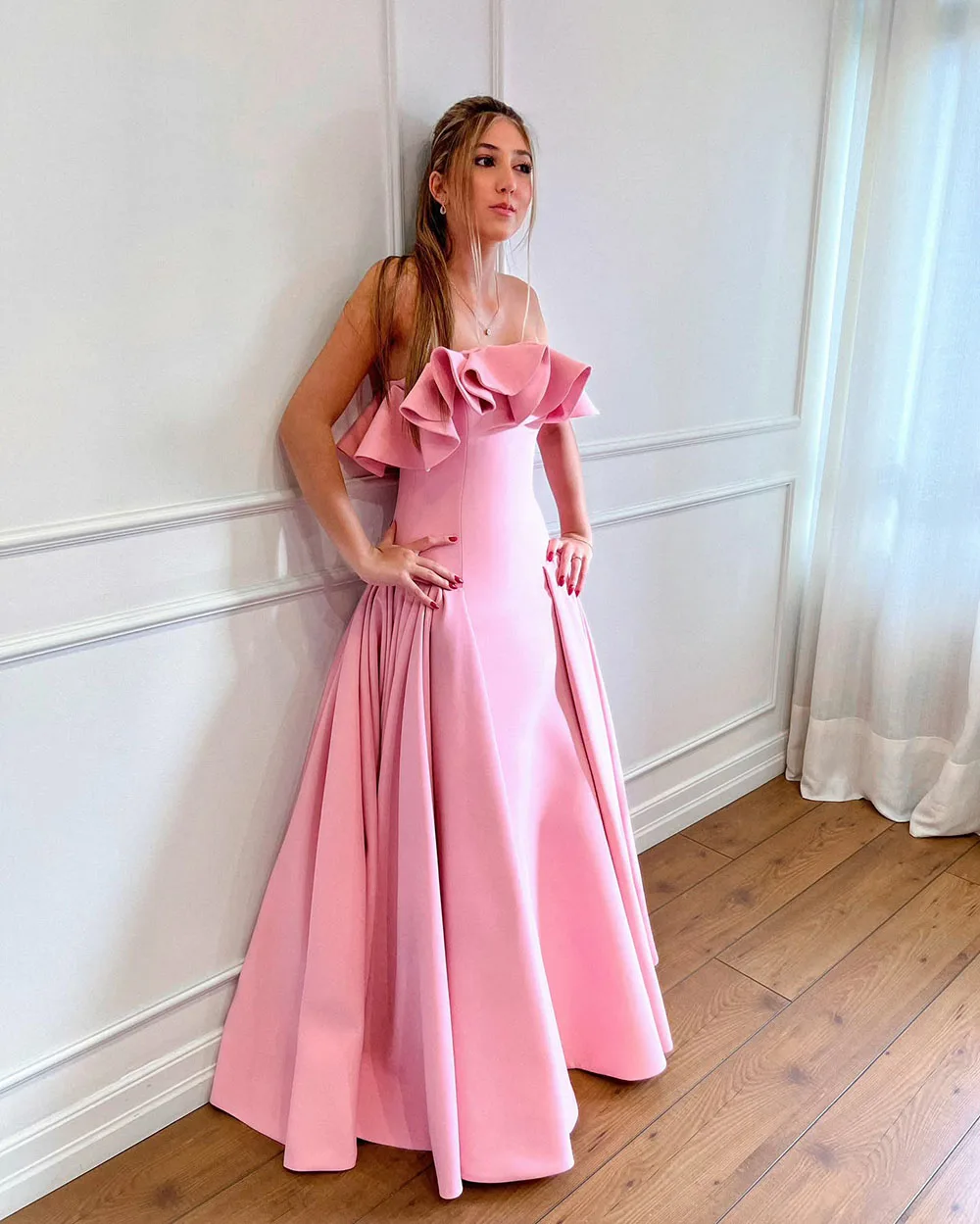 Customized Elegant Hot Pink Prom Dress 2025 Ruffle Strapless Ball Gown Graduation Party Occasions Dress Layered Formal Gown