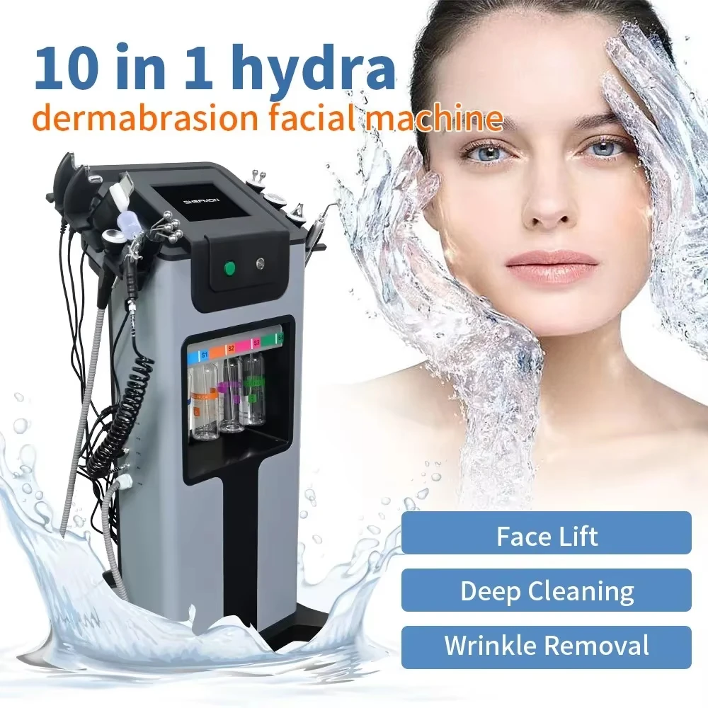 Último 10 en 1 hidrodermoabrasión Aqua Peeling ultrasonido cuidado Facial inyección de oxígeno rejuvenecimiento de la piel 2024 máquina de belleza