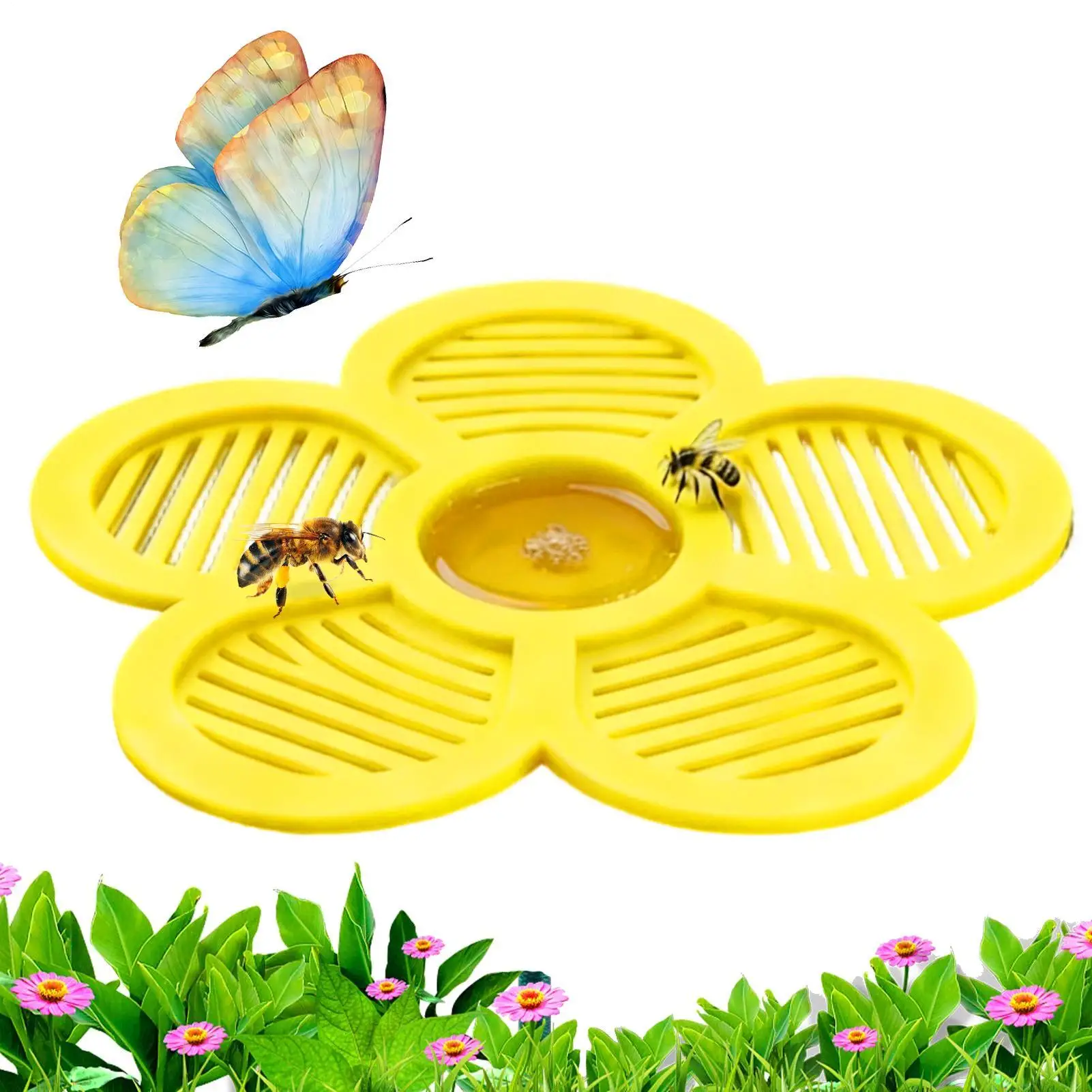 5-Petal Flower Shape Floating Bee Island-Bee Waterer Bee Insect Drinking Tray Acrylic Beekeeping Setups Luring Waterer Catcher