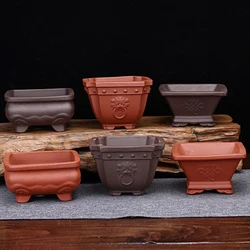 Chinese Traditional Purple Sand Small Square Flowerpot Indoor Succulent Cactus Bonsai Terracotta Pots Garden Accessories Maceta