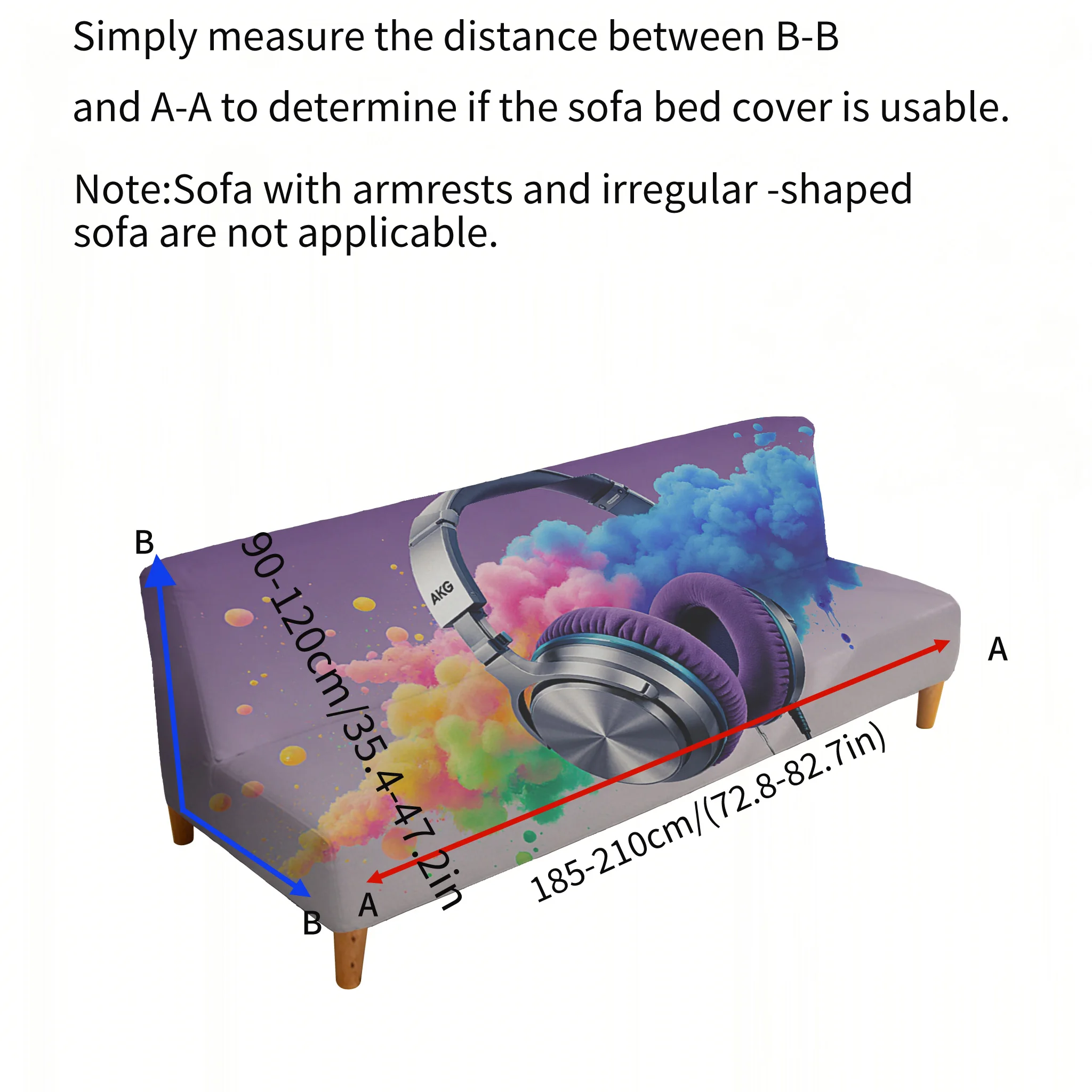 Colorful ink splashing earphones sofa bed cover, living room sofa bed cover, dustproof washable sofa bed cover