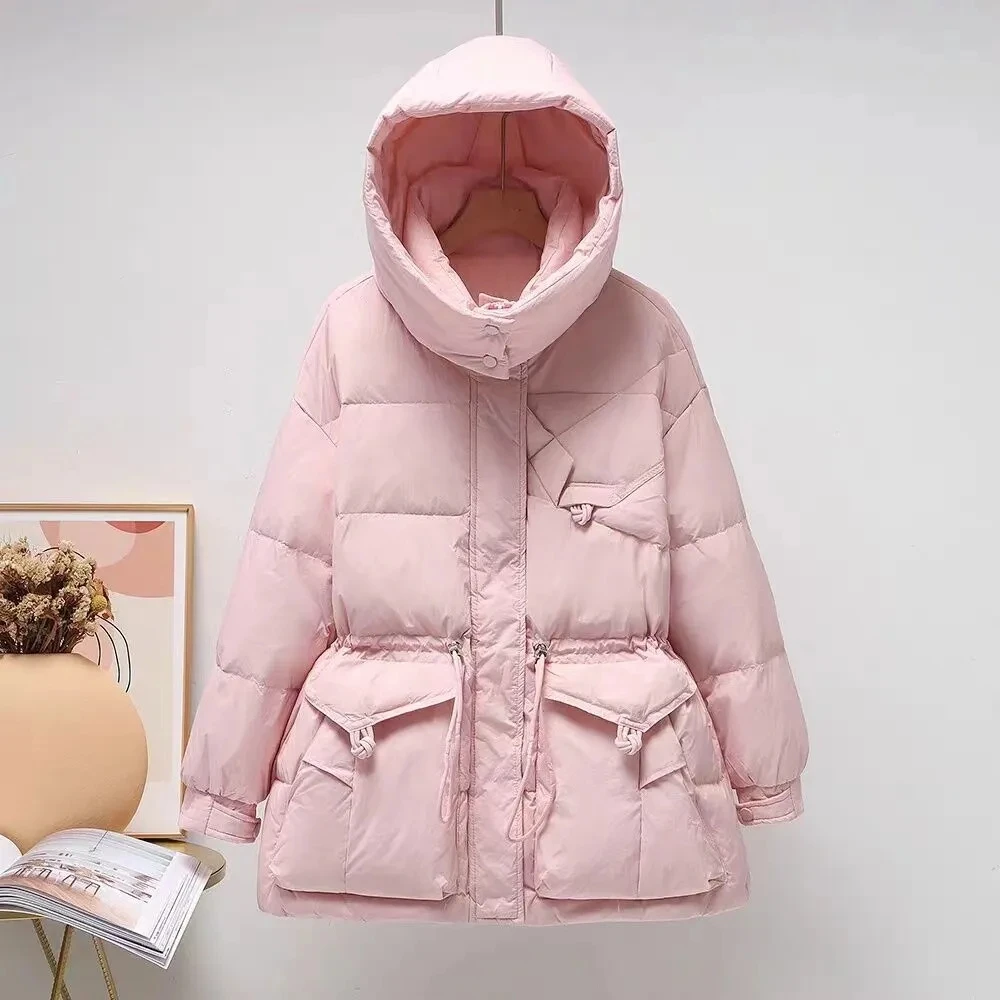 Down cotton Jacket Women Fashionable Winter Down Jacket 2024 New Loose Fitting Hood Thickened High-end Feel Waisted Coat