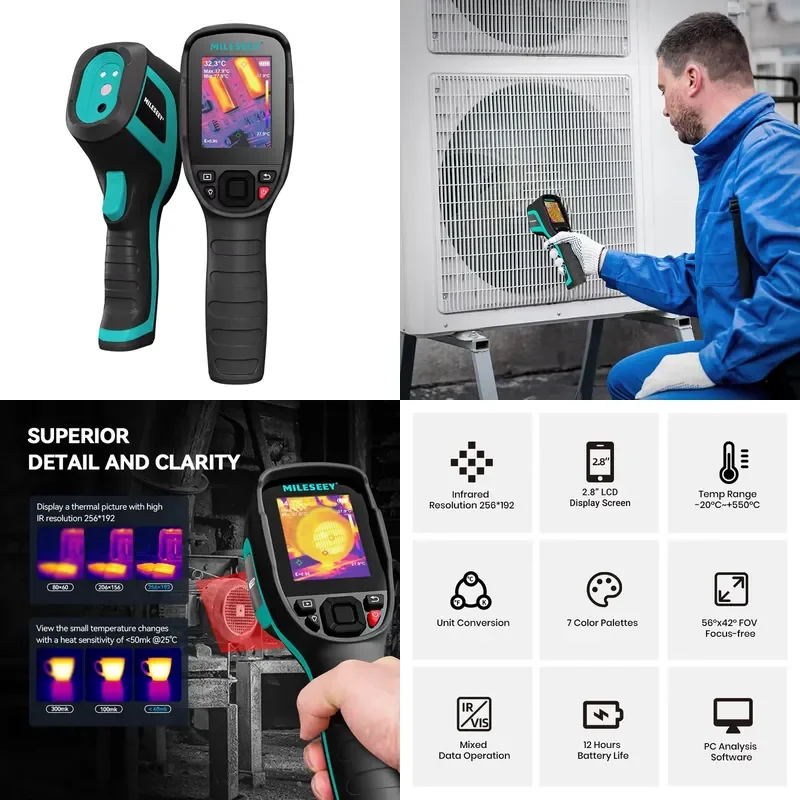 MILESEEY TR256E Thermal Imager 3.5 Inch Display 256x192 640x480 7 Color Palettes 50Hz Thermal