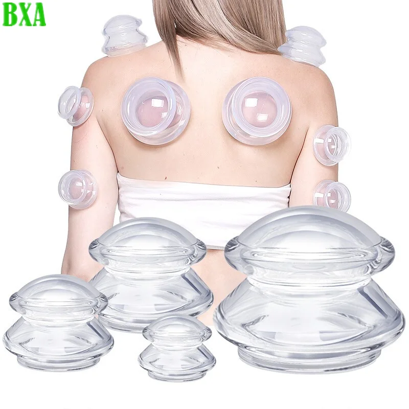 Silicone Vacuum Cupping Massager, Voltar GuaSha Cup, Ventosas de Sucção Corporal, Anti-Celulite, Skin Lift Jars, 4Pcs