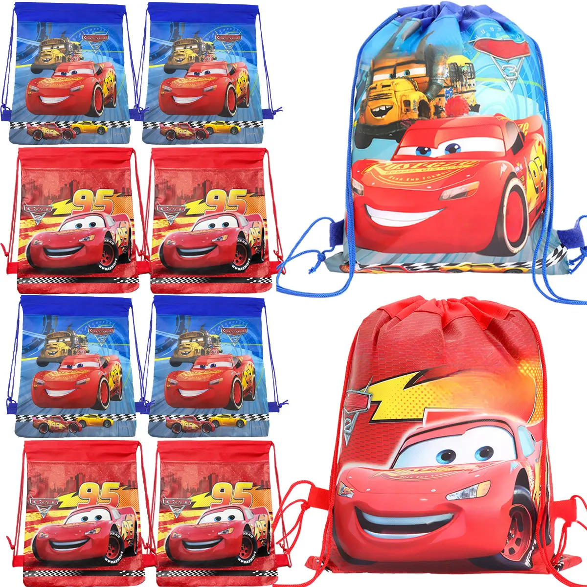 

Anime Disney Backpack Cars Lightning McQueen Drawstring Luggage Bag Childer Toy Sporting Stationery Storage Kids Birthday Gift