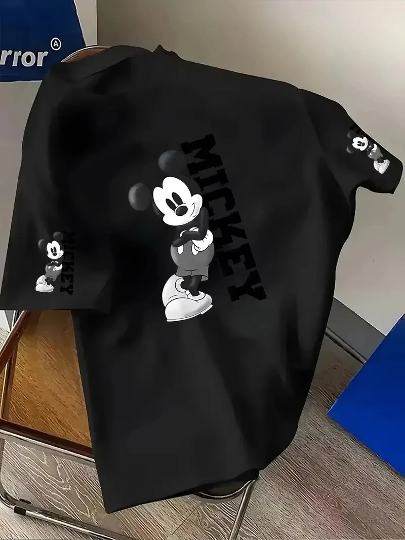เสื้อยืดลายมิกกี้เมาส์จากดิสนีย์ ทรงโอเวอร์ไซส์ ผ้าฝ้าย ใส่สบาย เหมาะสำหรับผู้ชาย ผู้หญิง คู่รัก ใส่เที่ยวพักผ่อน แขนสั้น คอกลม เสื้อผ้าสำหรับทุกเพศ