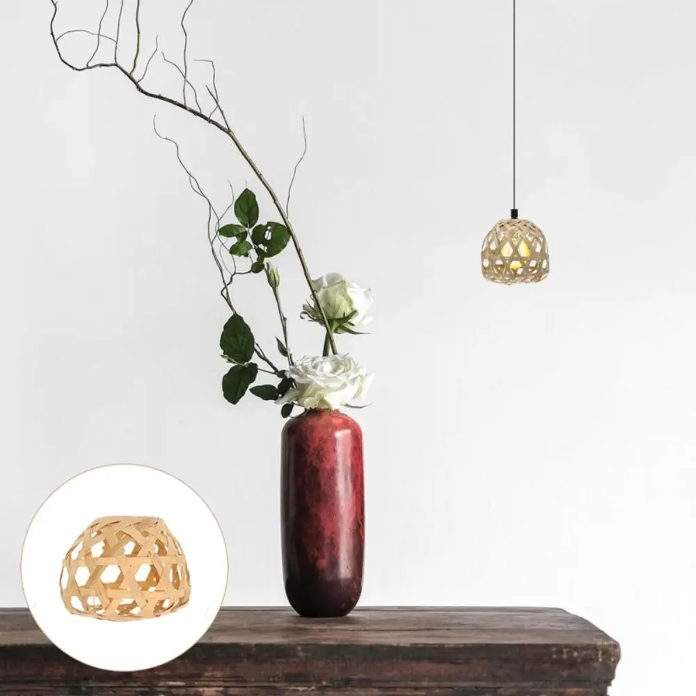 Rustic Bamboo Cage Woven Bamboo Lamp Shade Globe Hexagonal Eyes Bulb Lampshades Vintage Removable Chandelier Cover Home Hotel