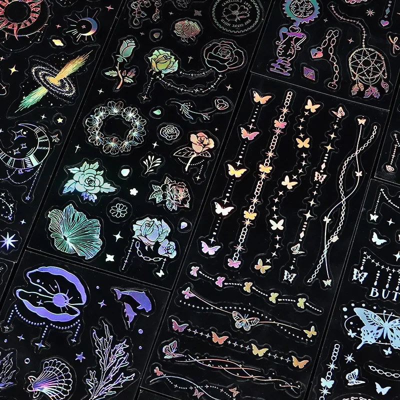 1 Pc Butterfly Flower Pattern Sticker Laser Kpop Idol Photo Card Deco Stickers DIY Scrapbooking Journaling Lace Collage Material