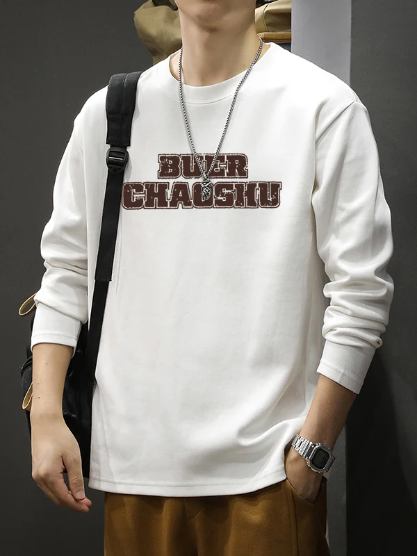 

Мужская футболка оверсайз из чистого хлопка, американский модный бренд, с длинным рукавом, осенняя новинка, свободный крой, круглый вырез, размер 300 Pou