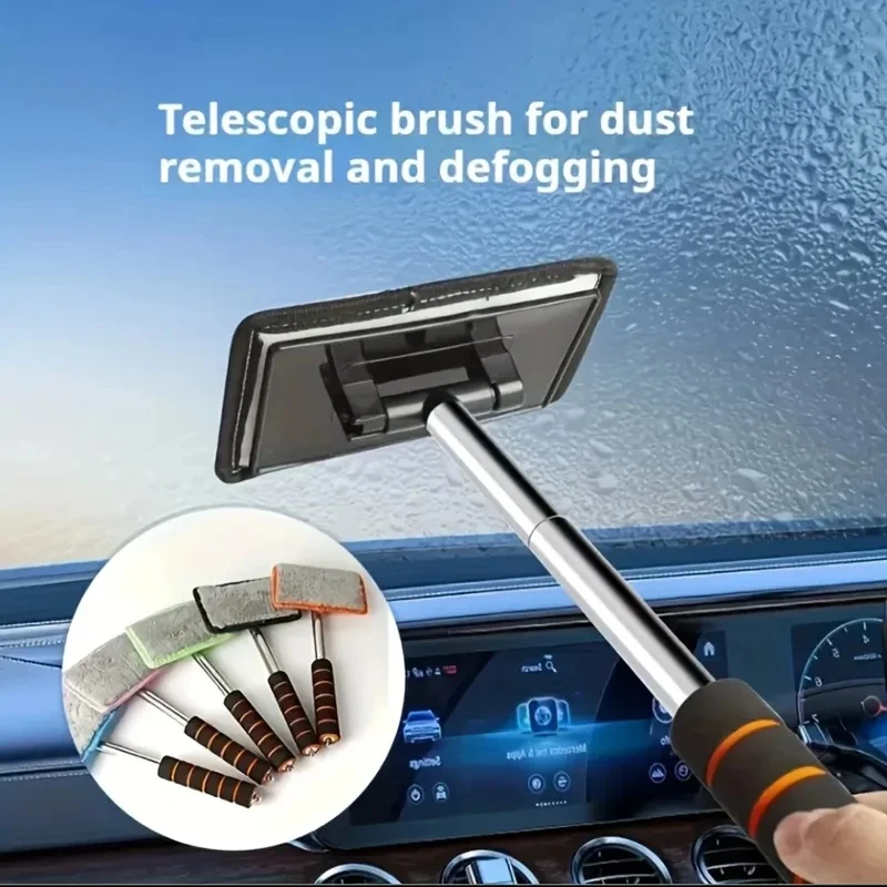 4Pcs Telescopic Glass Cleaner with Metal Pole, Car Windshield Wiper Defog Dust Removal Tool for Auto Inside & Outside