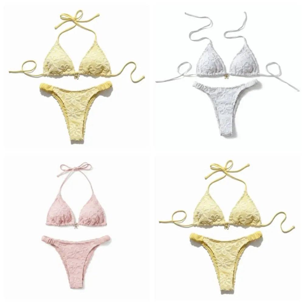 Badeanzüge, zweiteiliges Neckholder-Bikini-Set, Blumenmuster, tiefer V-Ausschnitt, Damen-Bademode, Schnürung, niedrige Taille, Sommer-Strandmode im brasilianischen Stil – Detail 2