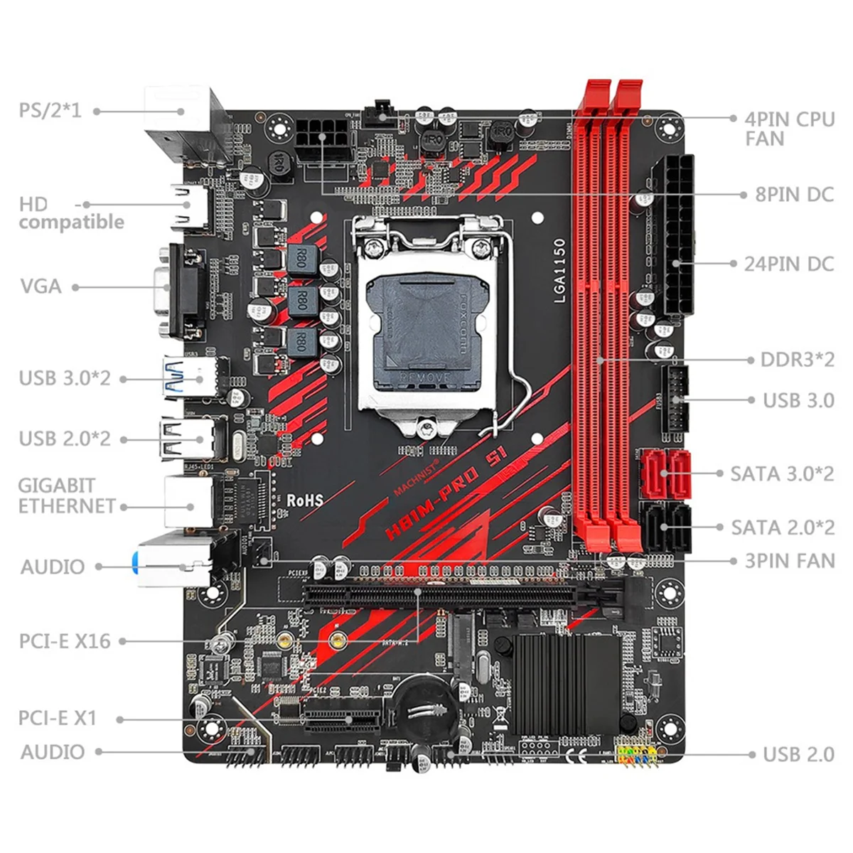 

Новая материнская плата H8M PRO S1 LGA 1150, поддержка процессора Pentium Core I3 I5 I7, 4-й процессор DDR3 RAM SATA3.0 USB3.0