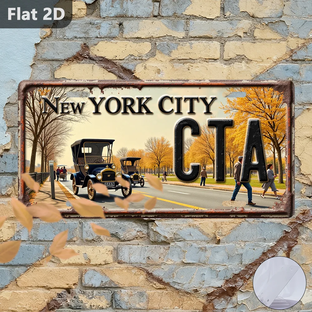 Vintage 2D Flat Tin Sign 12x5.9 Inch Outdoor Wall Decor New York City Souvenir Halloween Garage Gift