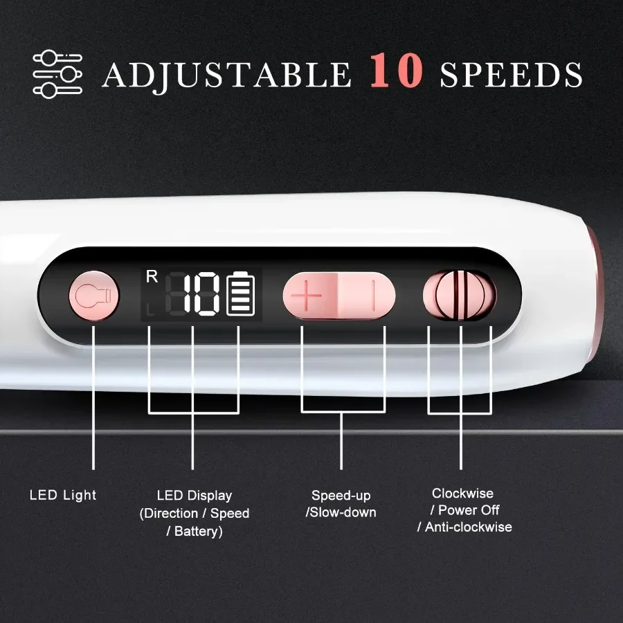 Kit professionale per manicure e pedicure Set di lime per unghie elettriche con trapano elettrico per unghie a batteria regolabile a 10 velocità per Pr