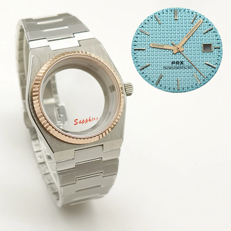40mm Rose Gold PRX Super Player Watch Gear Case For NH35 NH36 NH38 7S26 4R Movement Sapphire Glass Multi-Color Dial Hands Parts