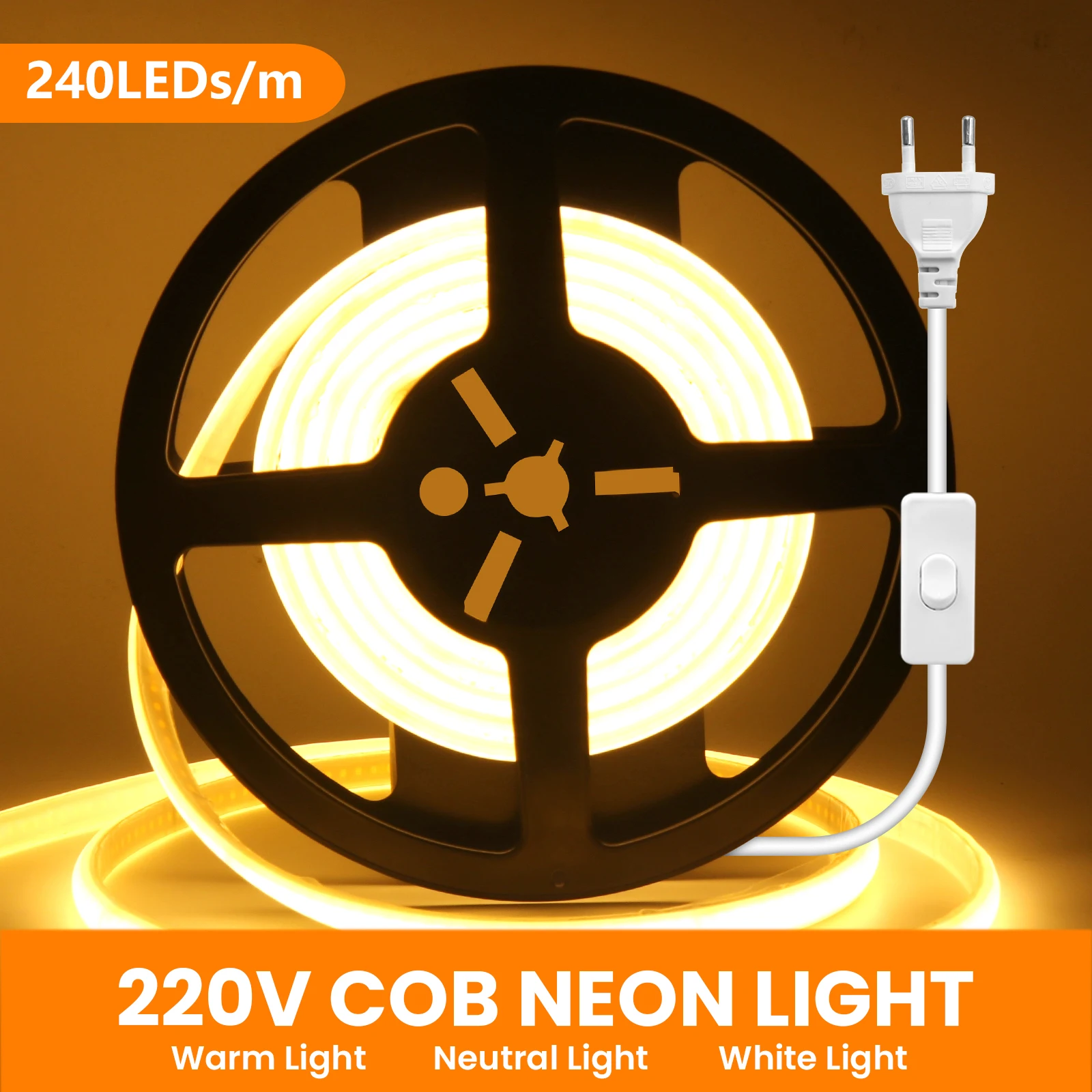 220V COB LED Strip 240LEDs/m Adhesive LED Light Tape with IC Dimmable Linear Lighting Waterproof Kitchen Closet Backlight ﻿
