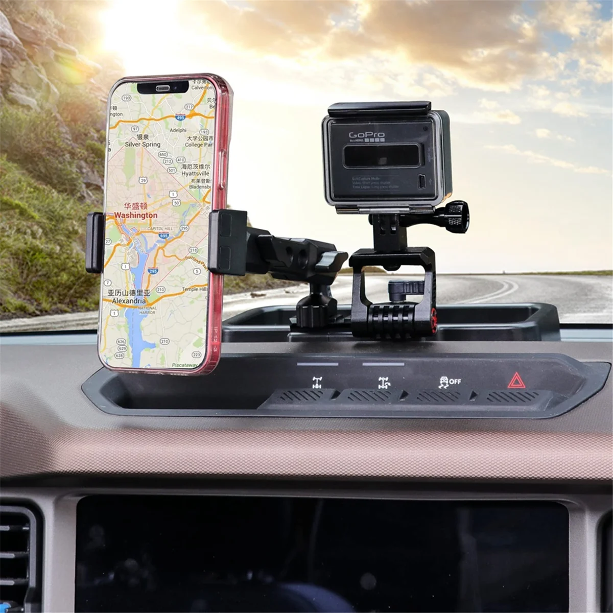 Dash Phone Mount with Slide Rail for Ford Bronco 2021 2022 2023 Accessories , Compatible with for GoPro and Smart Phone