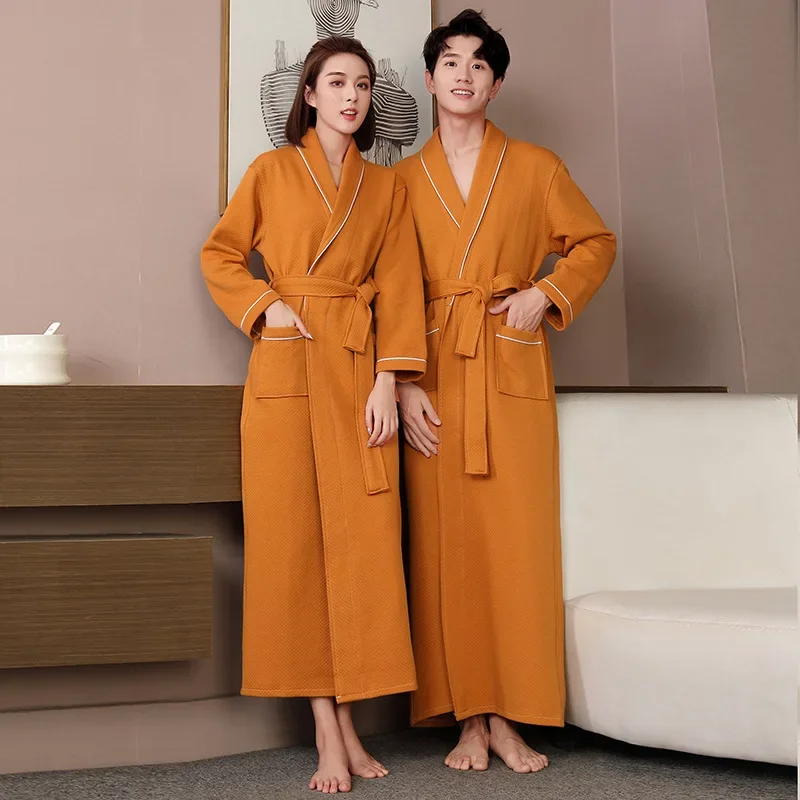 

Men Solid Kimono Bathrobe Gown Air Cotton Nightwear Spring Autumn Long Sleeve Robe Gown Sleepwear