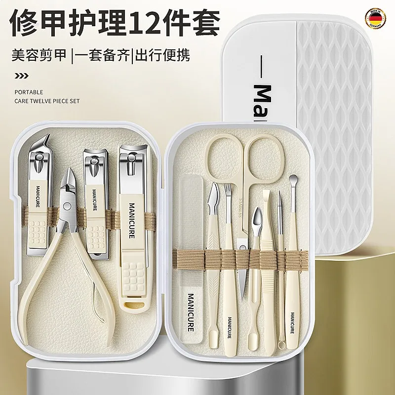 12PC Complete Manicure Pedicure Tool Set Nail Clipper Nail Cutter Cuticle Scissors Foot File Grooming Kit For Men Women Gift Box