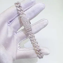 Hiphop 8mm Double Rows Moissanite Cuban Bracelet Men 925 Sterling Silver D VVS1 Moissanite Diamond Bracelet Bangle Pass Tester