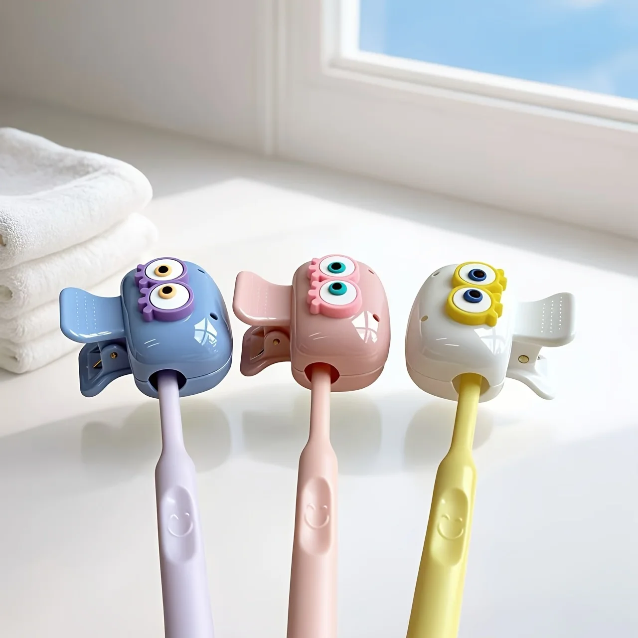 3pcs Cute Eye-Shaped Toothbrush Holders - Dopamine Color Travel Set, Dustproof Toothbrush Protector for Home & Travel, Plastic