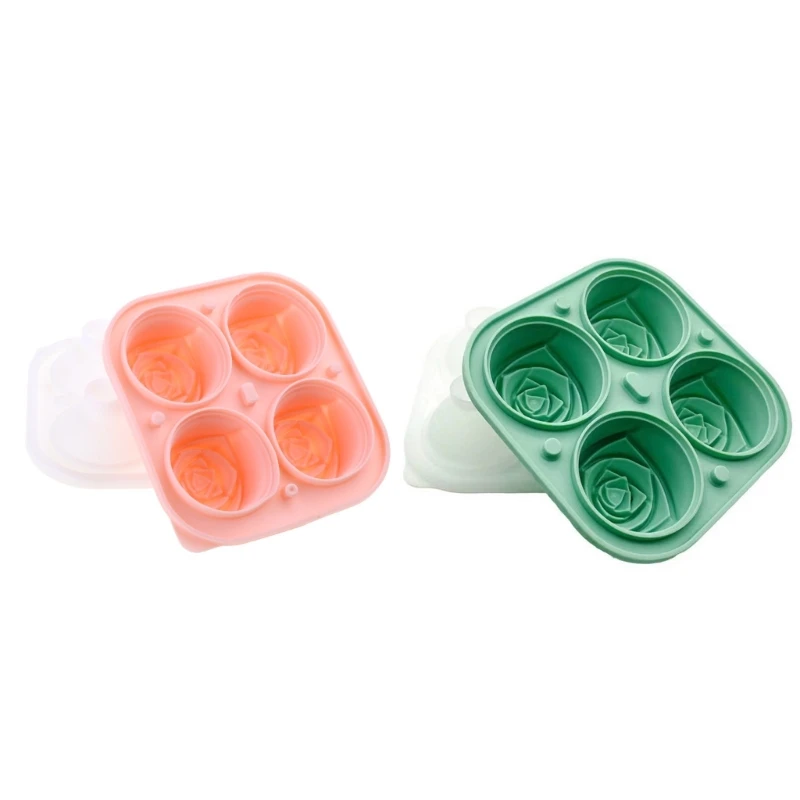 4 Cells 3D Silicone Rose Shaped Ice Cubes Mold Flexible Rose Ice Cube Trays DropShipping