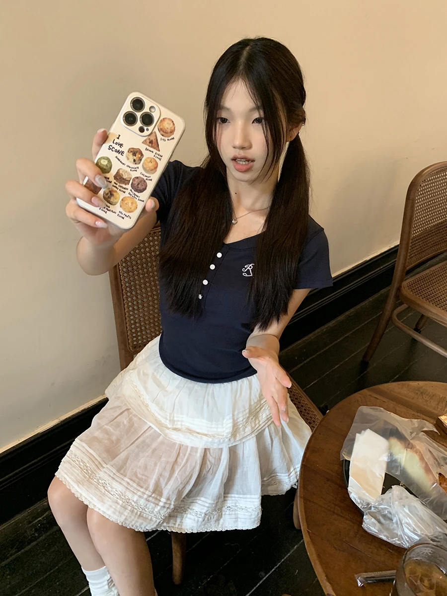 

Футболка Slim Fit American Sle ort Sve, женская летняя новинка, красный знаменитости ort oulder Line Faionable Top