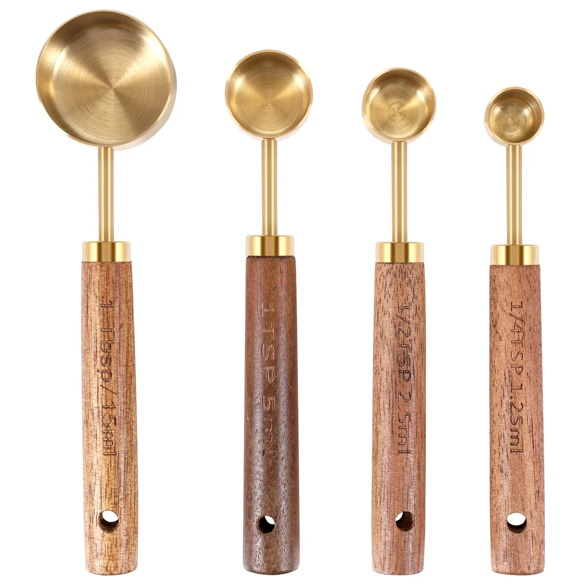 F-3C Measuring Spoons Set Wood Handle Stainless Steel Measuring Scoop Baking Tool Kit Kitchen Accessories 1