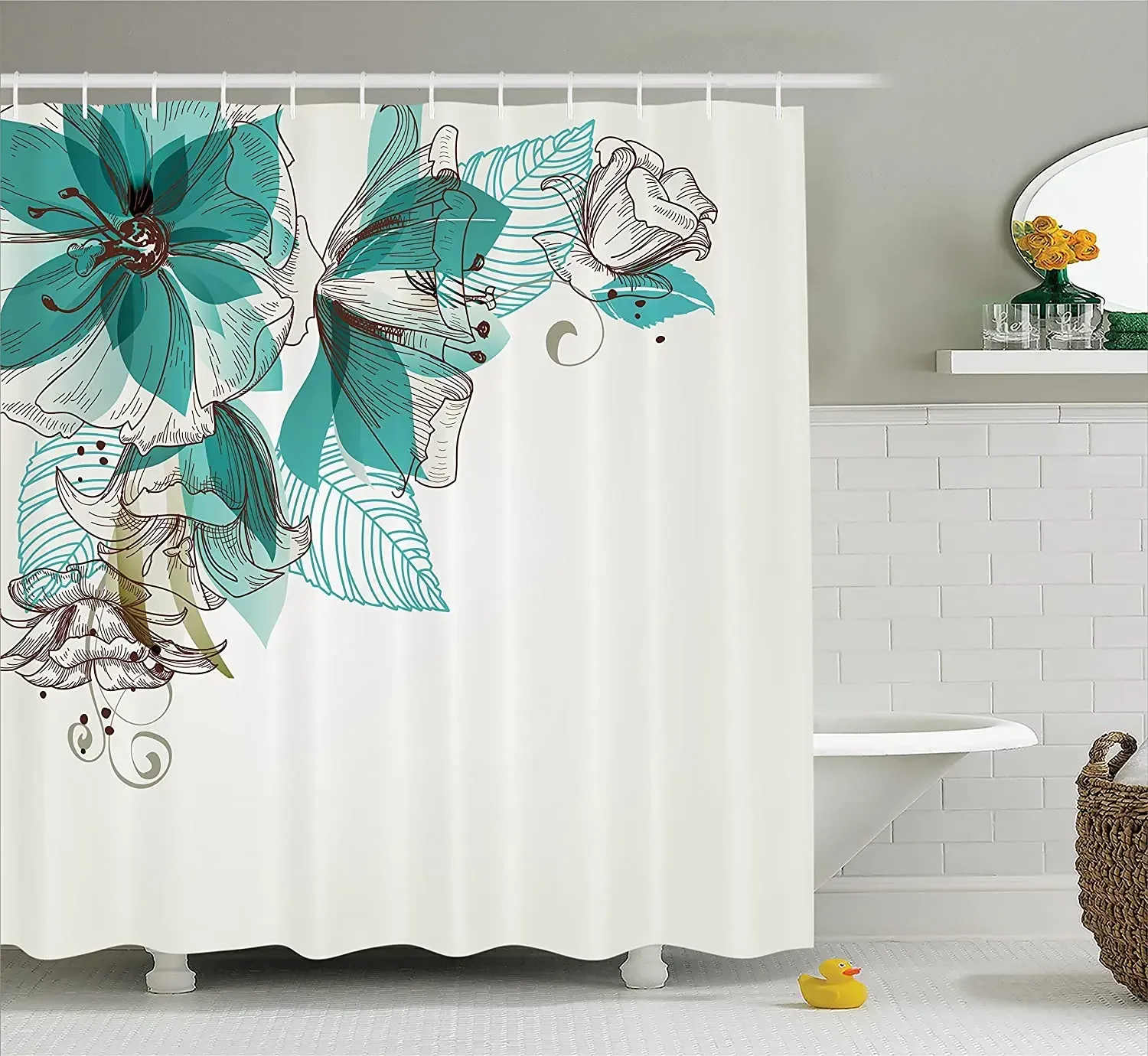 3D White Rose Flower Shower Curtain Frabic Waterproof Polyester Home Decoration Bathroom Curtains with Hooks