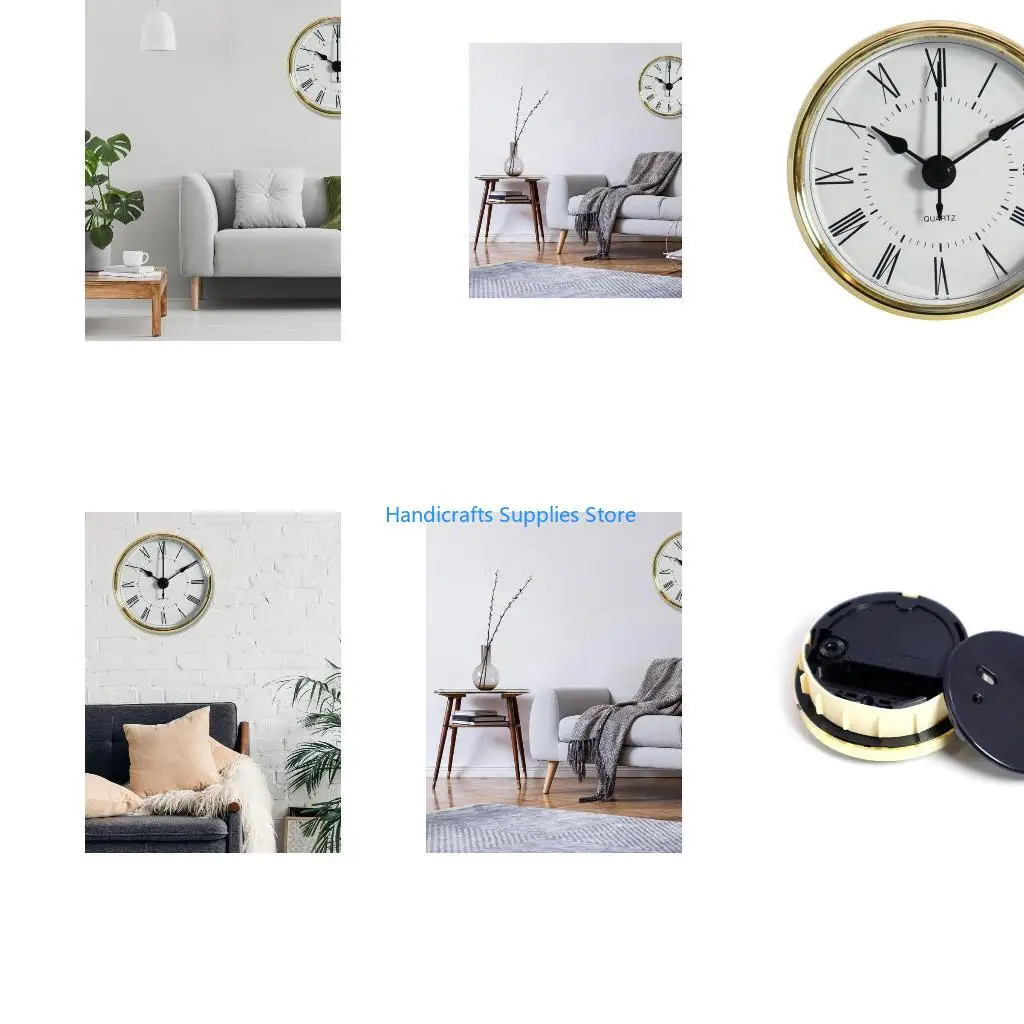 R1WA Wall Round Clock White Golden Bezel Roman Numeral Battery Powered