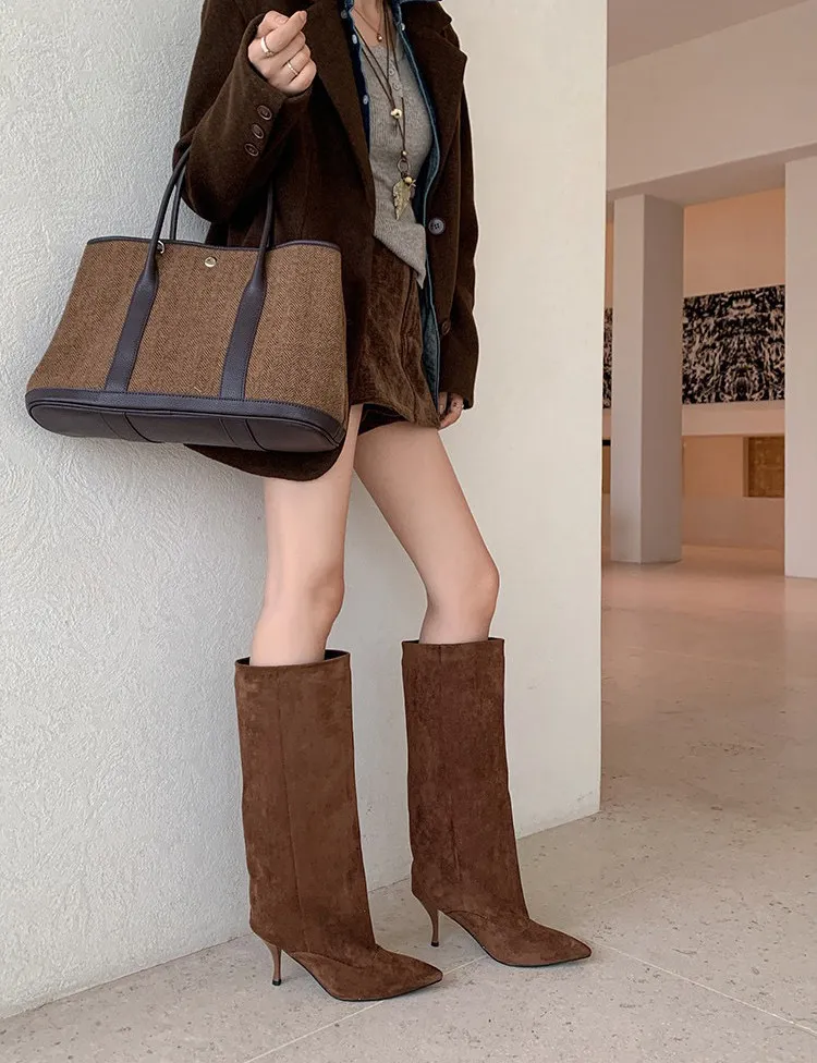 ZAROY Knee High Women Boots Winter Warm Snow Boots Sexy Thin High Heel Point Toe Suede Long Boots Brand Designer Banquet Booties image 4